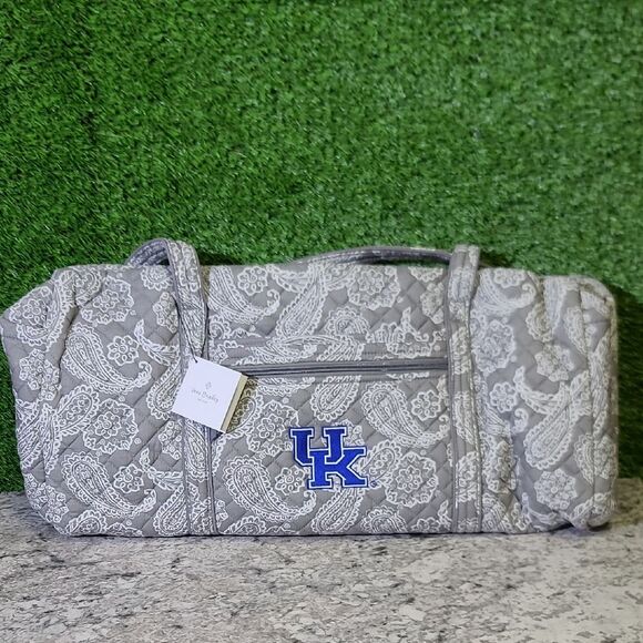 NWT Vera Bradley Cotton Collegiate Large Travel Duffle Bag - Grey/White - Picture 2 of 12